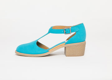 JANET turquoise blue T-strap sandal | warehouse sale