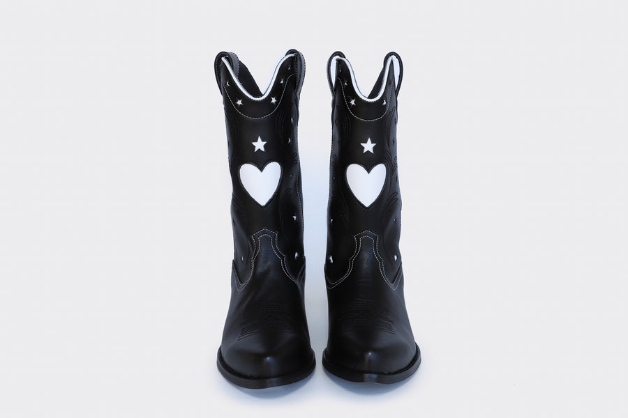 TAYLOR high top vegan western boots | BLACK and WHITE Veg Leather