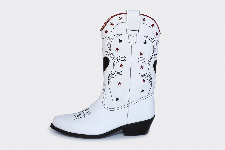 VEGAN COWBOY BOOTS WITH EMBROIDERIES WHITE